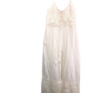 Nibi-MTK The Hamptons SPECTACULAR white linen Broderie Anglaise jumpsuit M $250